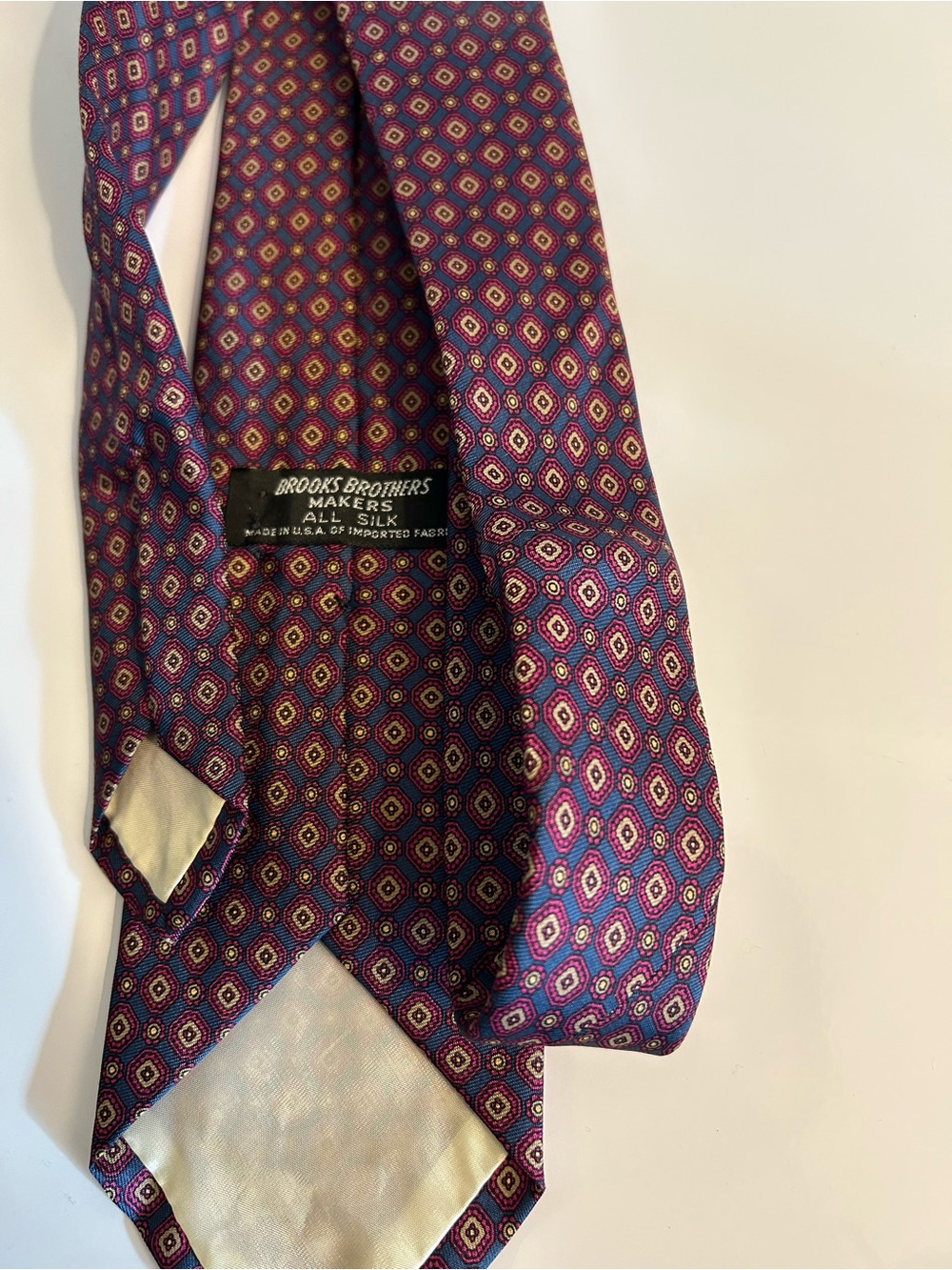 Brooks Brothers Makers All Silk Made in USA Tie Blue with Geometric Print - Picture 3 of 3